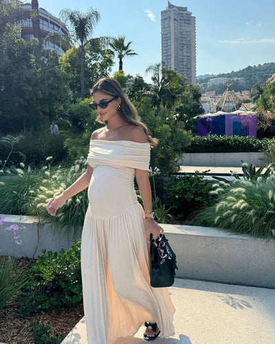 Ella - Pleated Off-Shoulder Maternity Dress