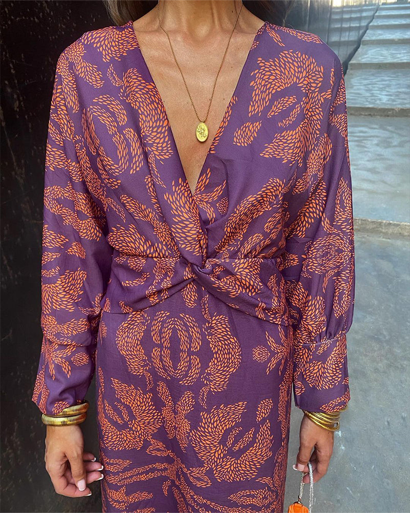 Natalie - Women's Retro Draped Long Sleeve Dress