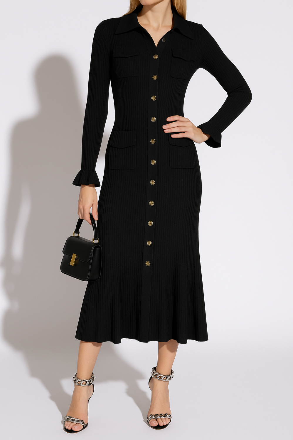 Layla - Elegant knit Turn-Down Collar Maxi Dress