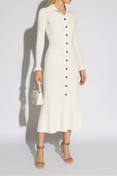Layla - Elegant knit Turn-Down Collar Maxi Dress