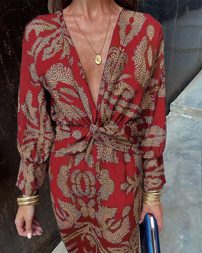 Natalie - Women's Retro Draped Long Sleeve Dress
