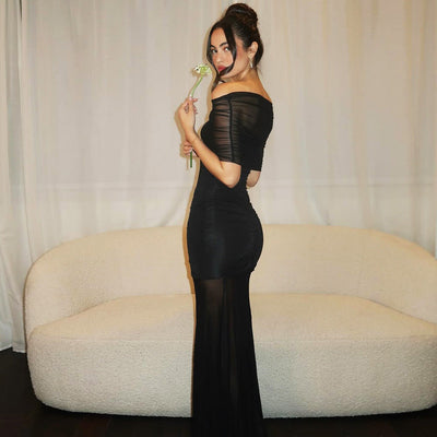 Emily - Tossy Off-Shoulder Mesh Long Party Dress