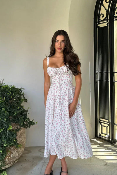 Chloe - Sleek Spaghetti Strap Corset Midi Dress
