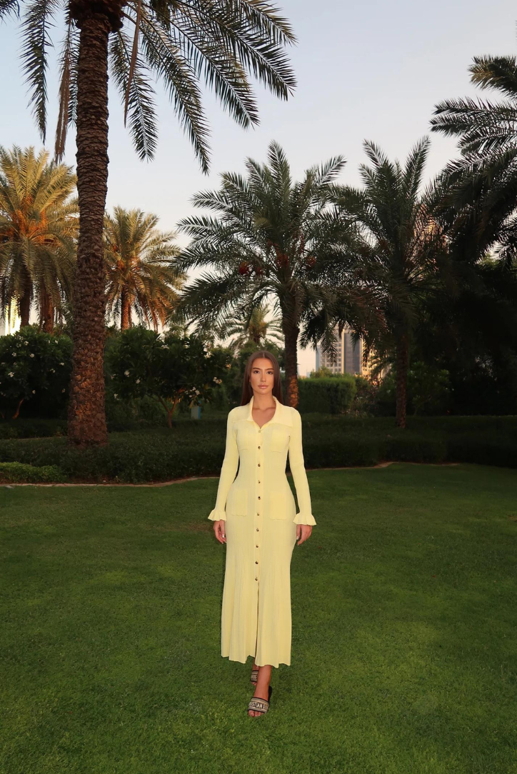 Layla - Elegant knit Turn-Down Collar Maxi Dress