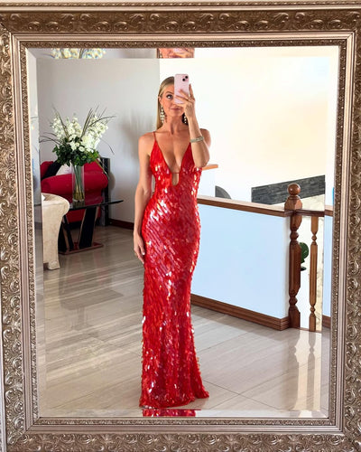 Ivy - Glitter Sequins Spaghetti Straps Evening Dress