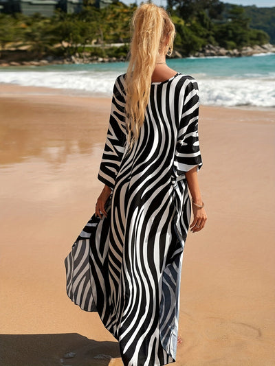 Harper - Zebra Striped V-neck Tropical Dress