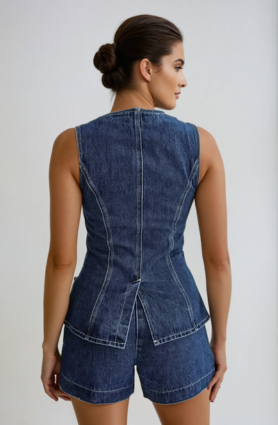 Daisy - Women's Sleeveless Denim Crop Top & High Waist Shorts Set